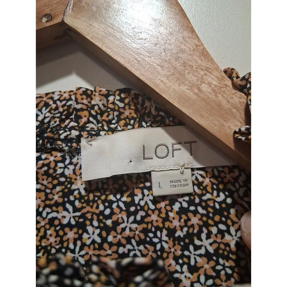 Loft Women Sz L Long Sleev Ditzy Floral Ruffle Neck Blouse Renfair Romantic Boho